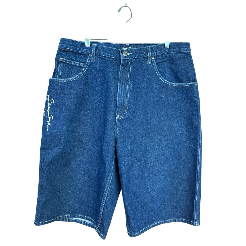 vintage Y2K Sean John denim shorts, signature script embroidered Sz 36/13